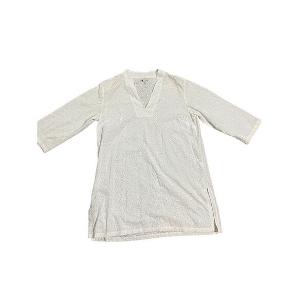 Talbots Vneck white sheer cotton tunic medium - Picture 1 of 8